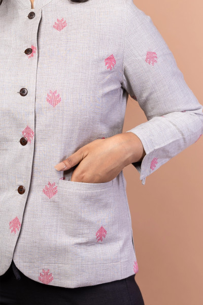Collection Off White Cotton Full Sleeves Jacket