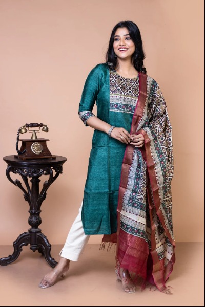 green-and-maroon-tussar-silk-kurti-ts-kr-0018