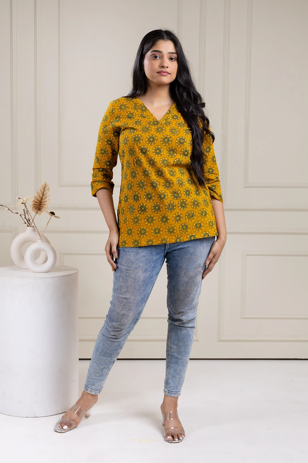 v-neck-yellow-ajrakh-short-top-tp-aj-0007