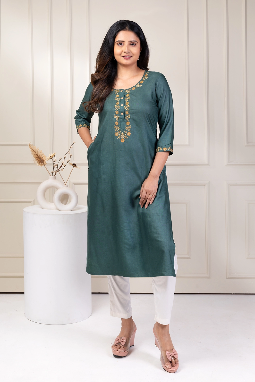 green-cotton-silk-kurta-kr-cs-0007