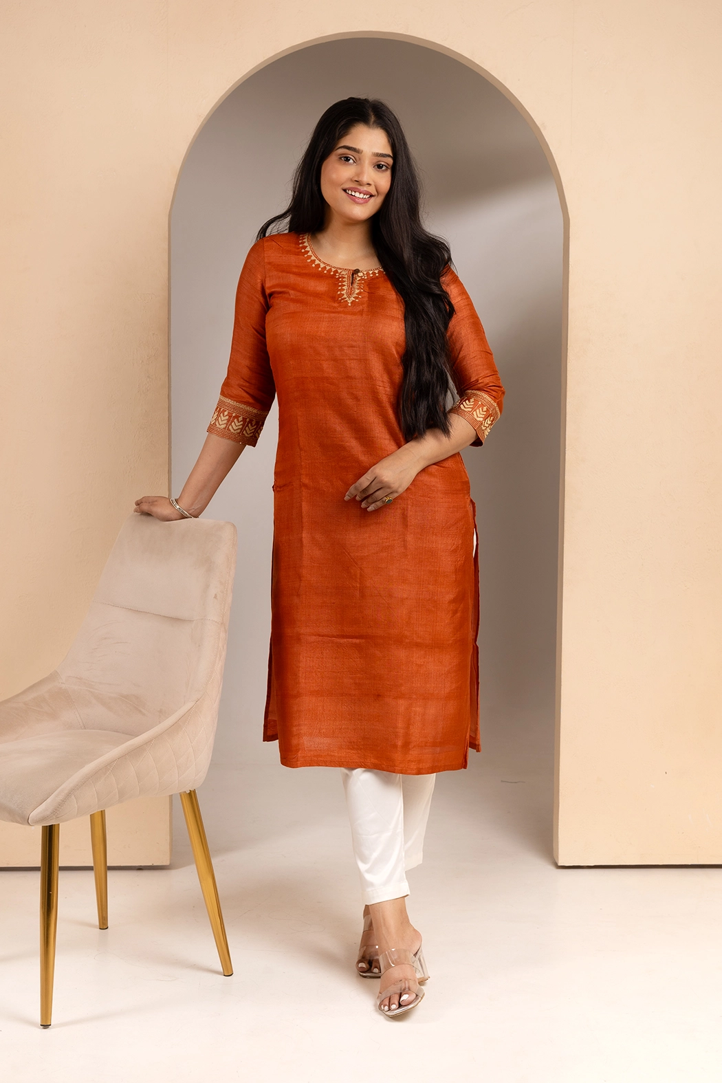 rust-tussar-silk-kantha-kurta-kr-ts-0087