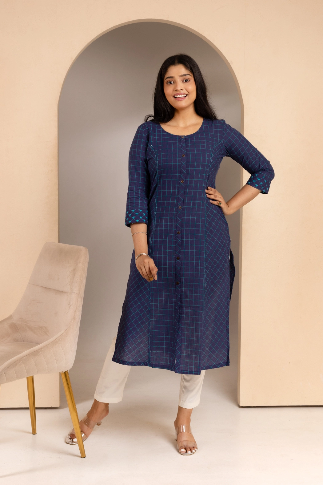 blue-cotton-check-kurta-kr-sl-pr-0073