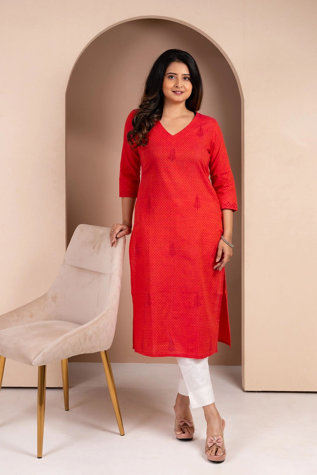 v-neck-orange-cotton-kurta-kr-sl-0047