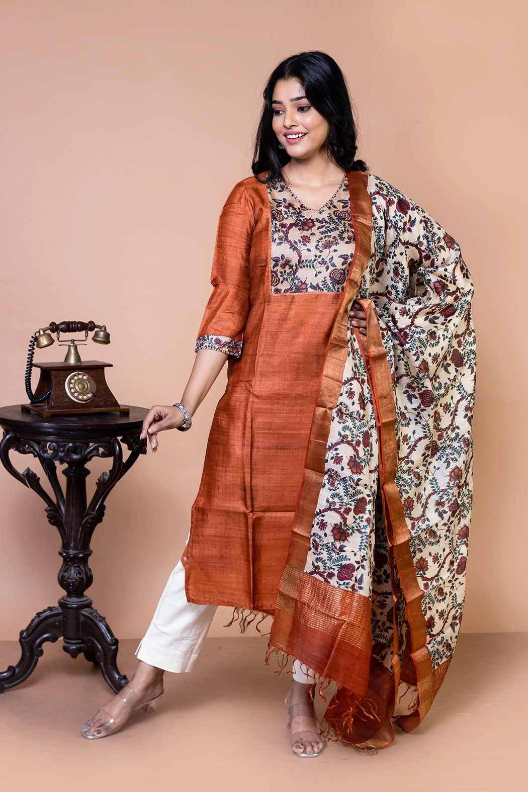 rust-and-beige-tussar-silk-kurti-ts-kr-0019