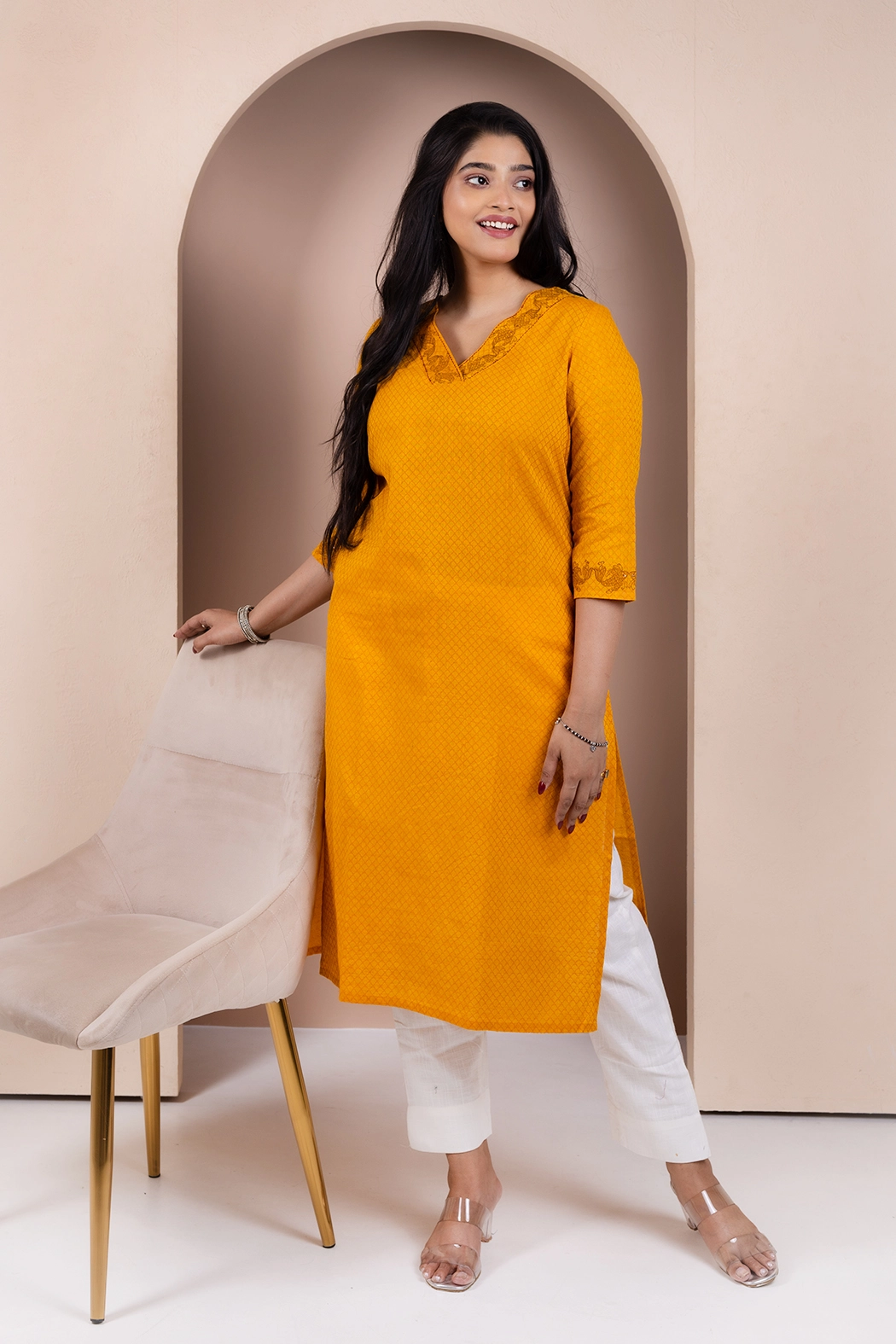v-neck-yellow-cotton-kurta-kr-sl-0038