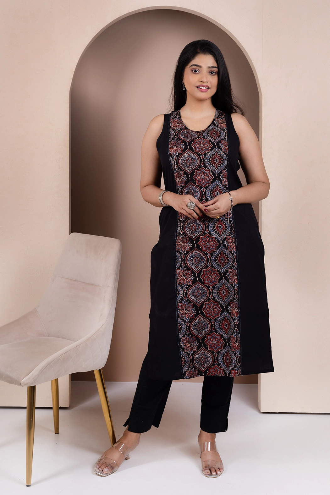 black-sleeveless-cotton-kurta-kr-sl-0036
