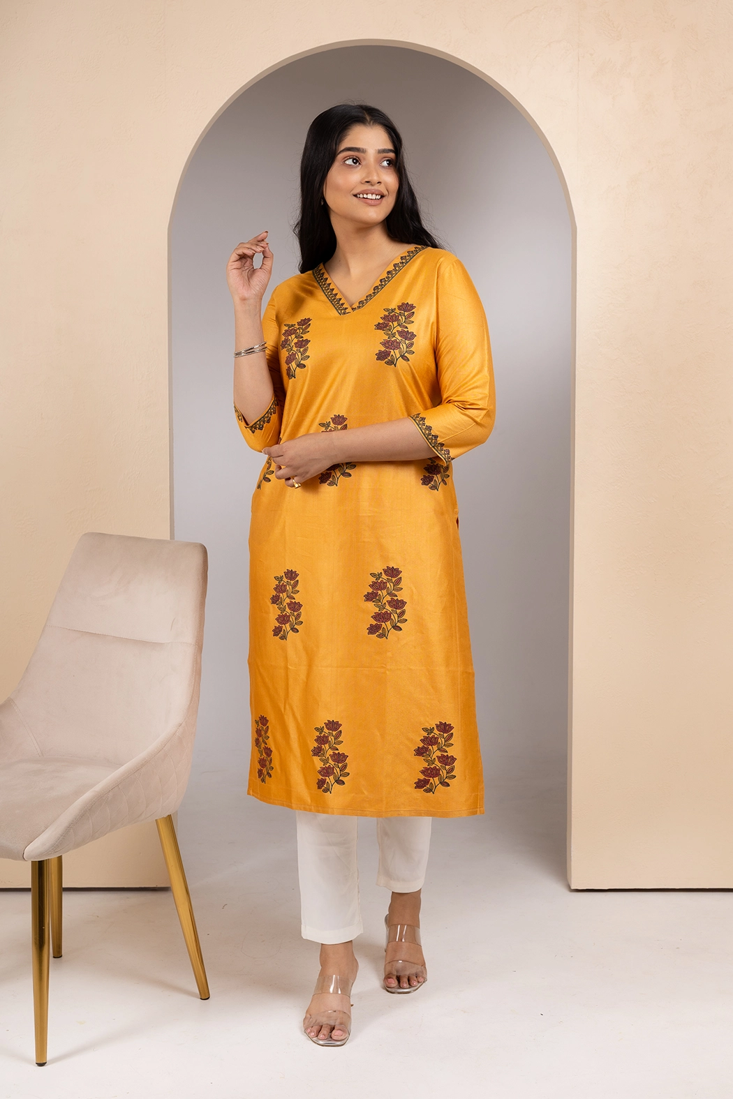 v-neck-yellow-viscose-tussar-silk-kurta-kr-vs-0012