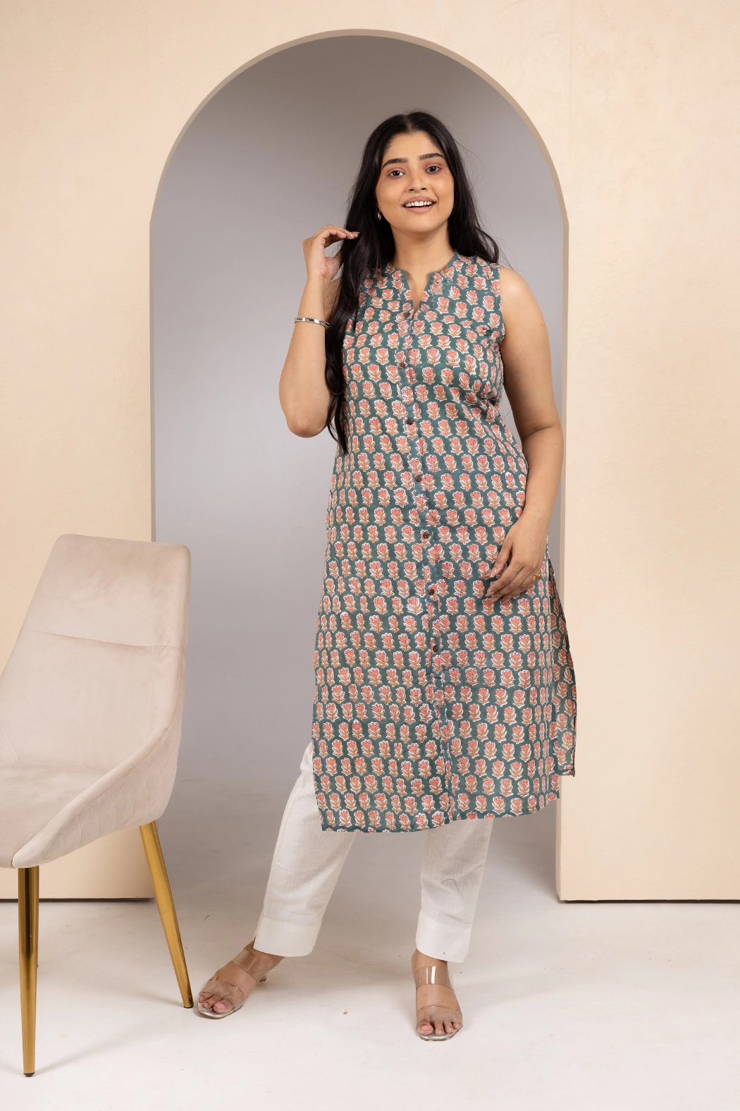 green-bagru-sleeveless-cotton-kurta-kr-bg-0091