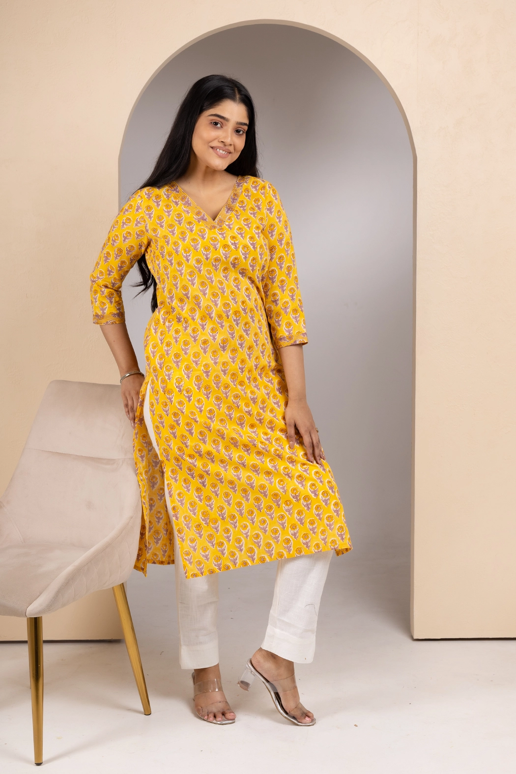 v-neck-yellow-bagru-cotton-kurta-kr-bg-0089