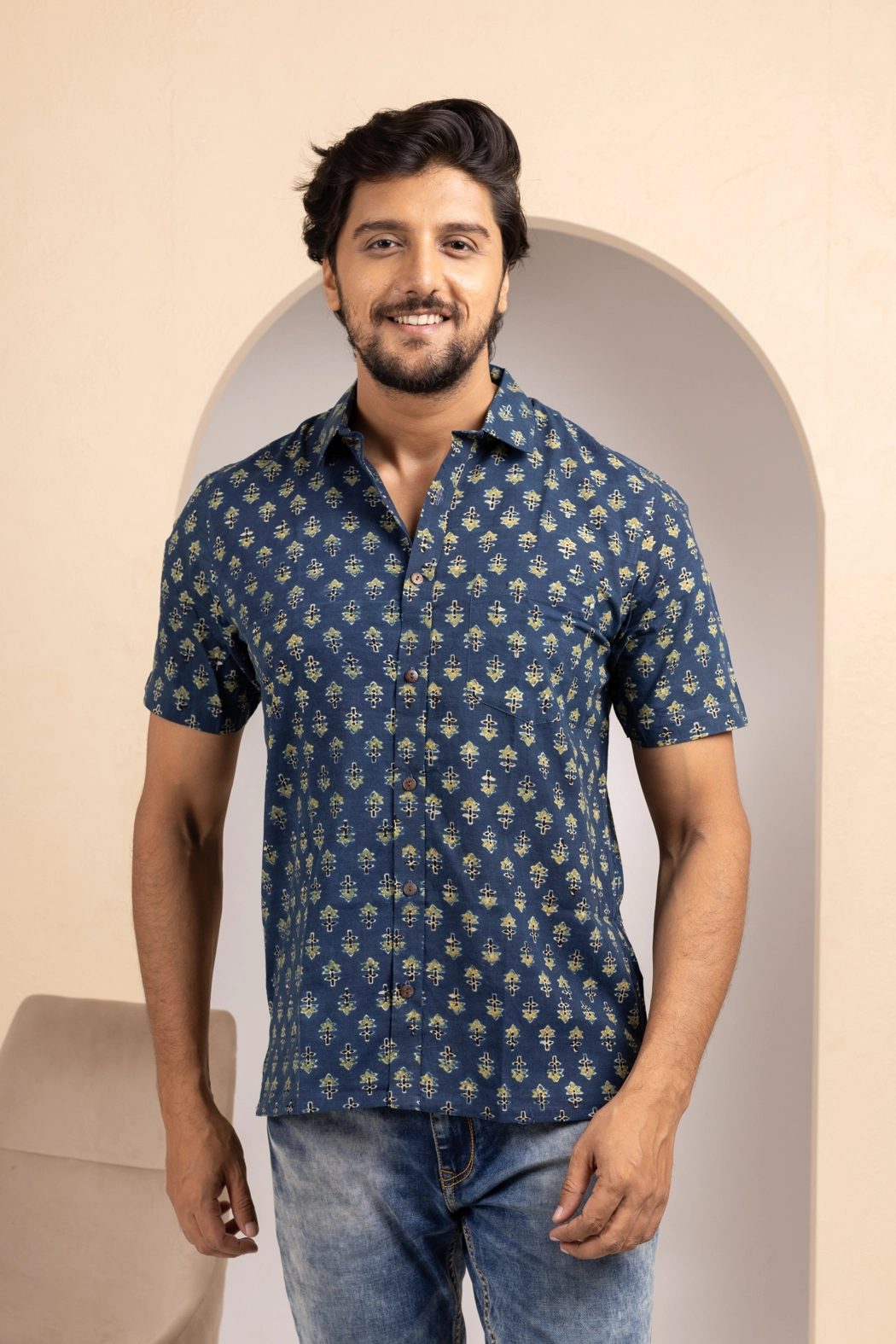 ajrakh-blue-mens-half-shirt-mn-st-0154