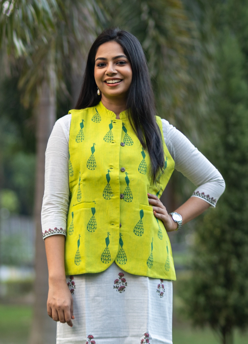 green-stripe-cotton-sleeveless-jacket-jk-sl-0017
