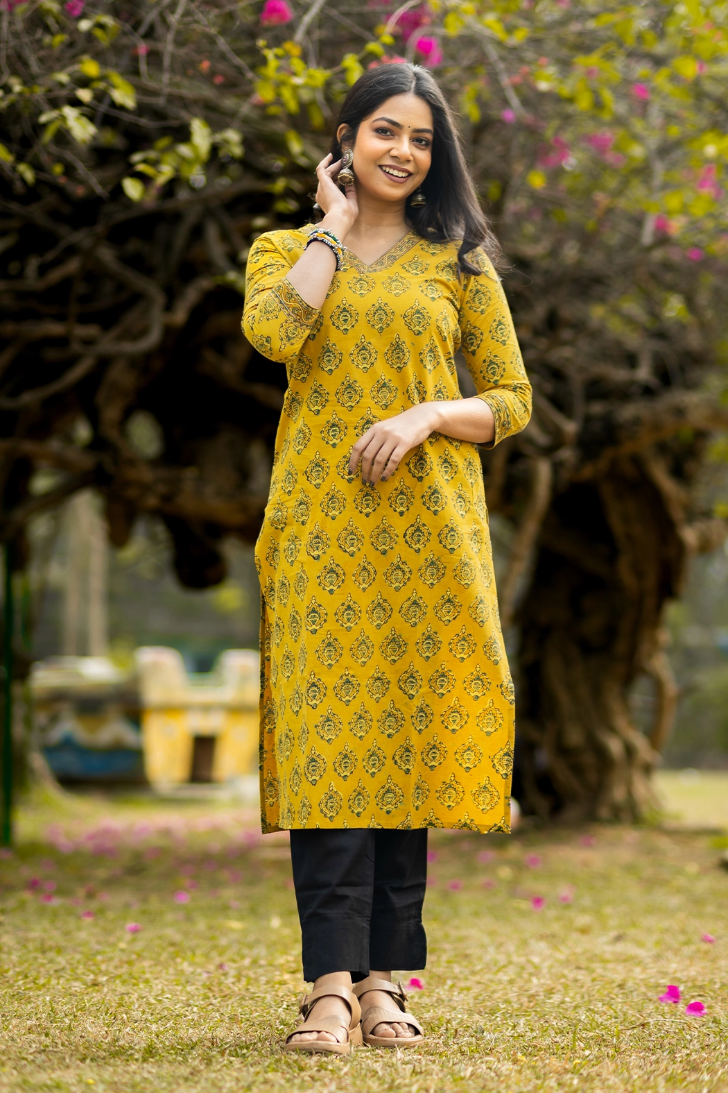 yellow-ajrakh-block-printed-cotton-kurta-kr-aj-0065
