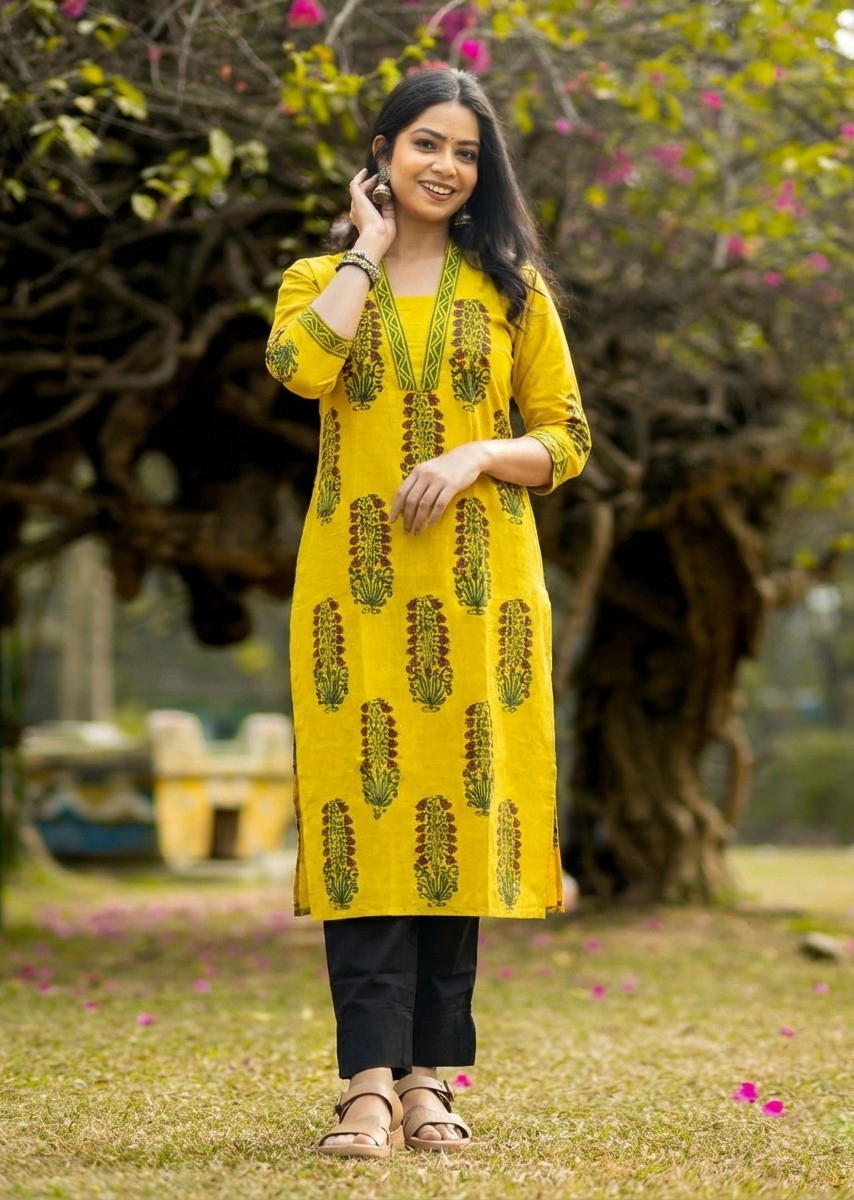 kimono-neck-yellow-block-printed-cotton-kurti-kr-sl-0111