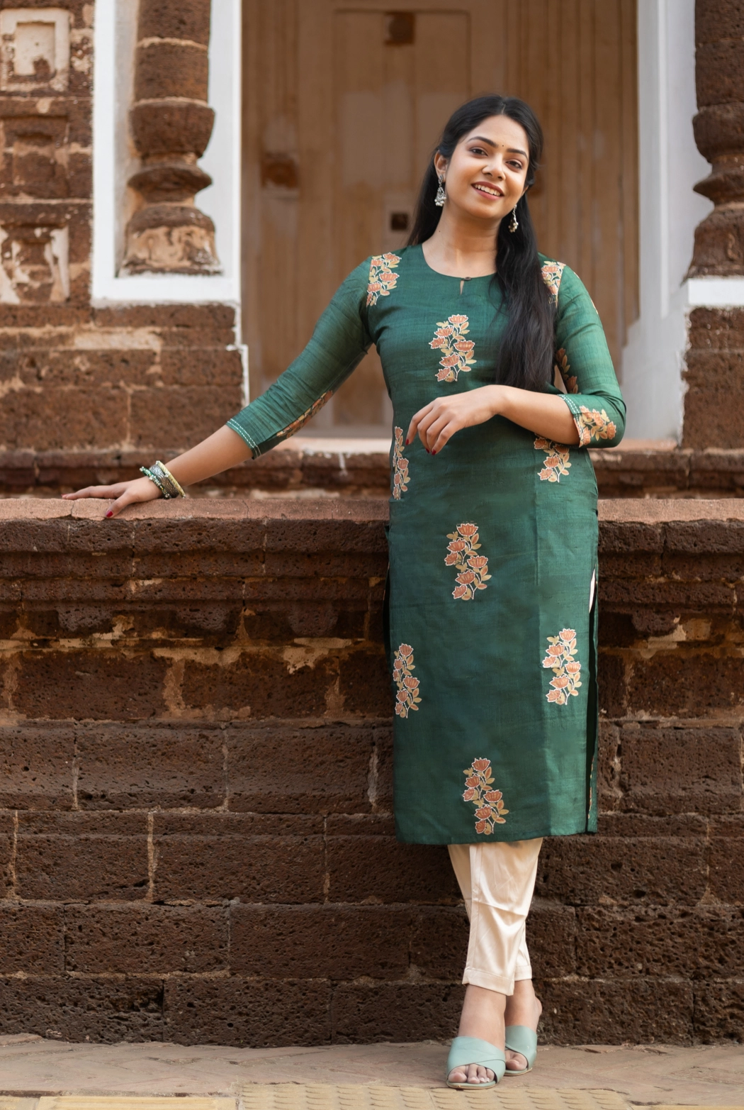 green-block-printed-tussar-silk-kurti-kr-ts-0119