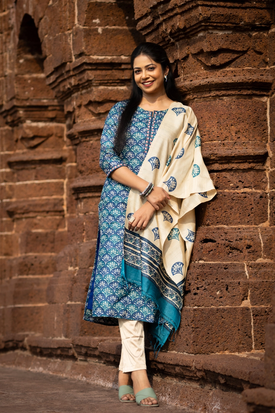 blue-block-printed-tussar-silk-kurti-kr-ts-0124